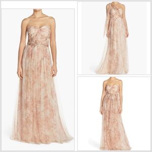 Jenny Yoo Annabelle Tulle Convertible Column Gown Dress Floral Strapless Size 4